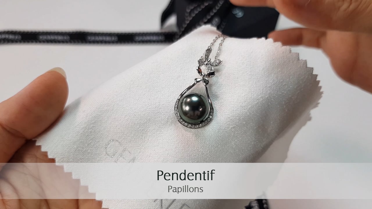 Ciondolo Papillons - Oro Bianco & Perla di Tahiti 11/12mm, GEMME I Gemperles