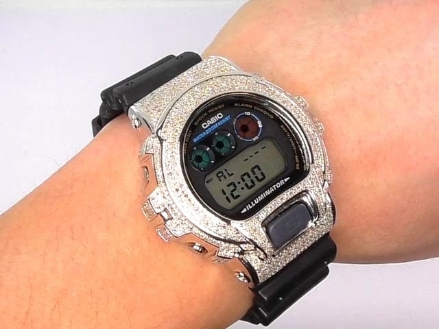 ICED OUT CASIO G SHOCK DIAMOND WATCH DW 6900 6 CARATS OF GENUINE DIAMONDS