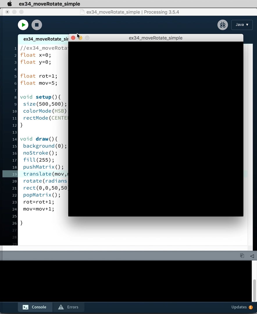 Processing ex34 translate rotate to move on Vimeo