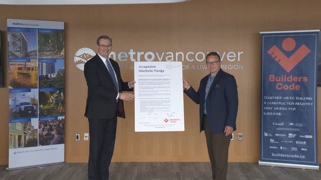 Metro Vancouver - Builders Code Acceptable Worksite Pledge Signing