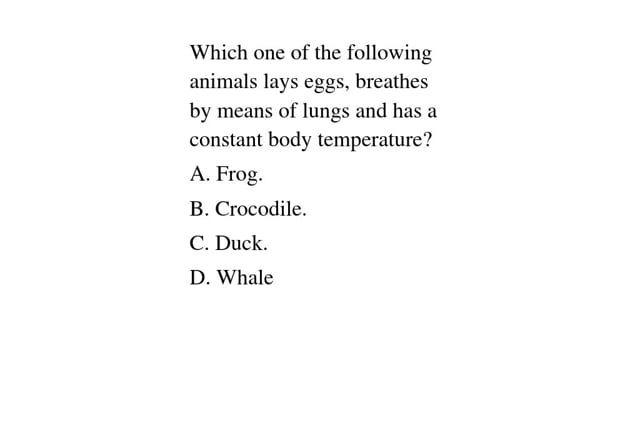 Which one of the following animals lays eggs, breathes by means of lungs  and has a constant body - Tutorke