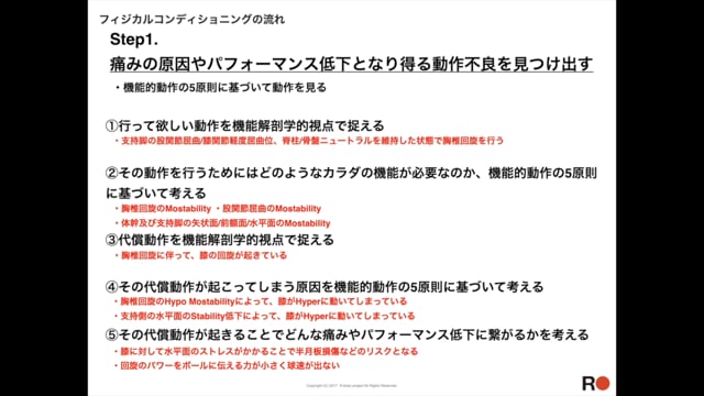 機能的動作の原理原則に基づく動作の見方とReach Programに基づくコーチング方法 実践例②動作の見方