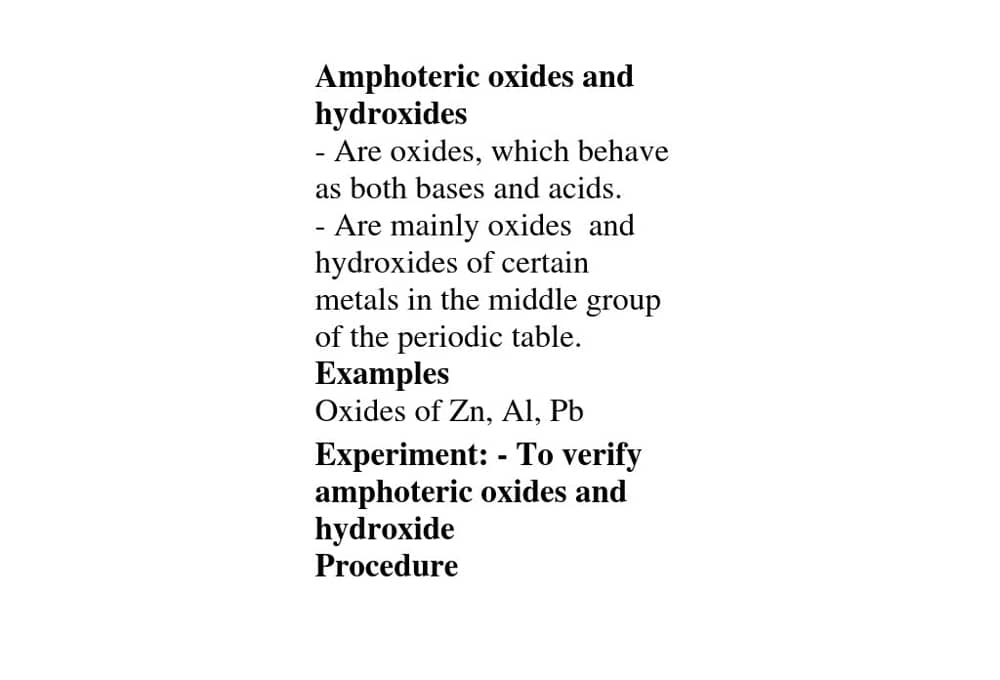 Amphoteric Oxides Examples And Experiment On Verification Of Amphoteric Oxides Tutorke