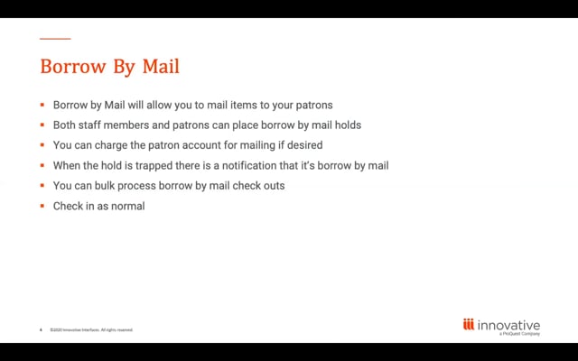 Webinar: Using Polaris Borrow by Mail to Send Items to Patrons