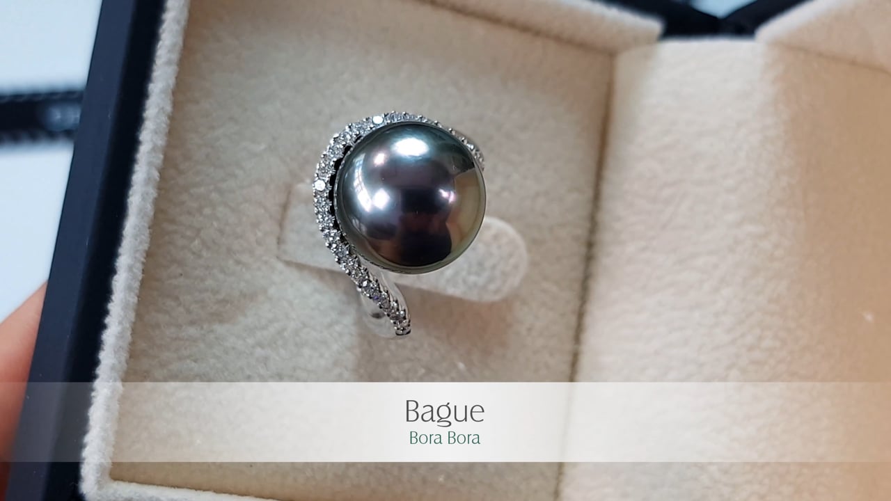 Anello Bora Bora - Oro Bianco & Perla di Tahiti 12/13mm | Gemperles