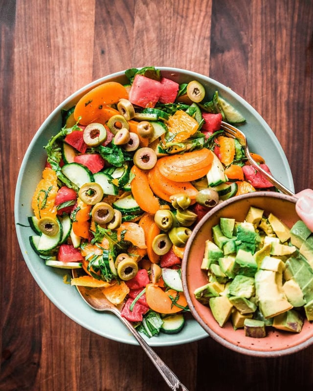 Watermelon Cucumber Salad with Mint and Basil