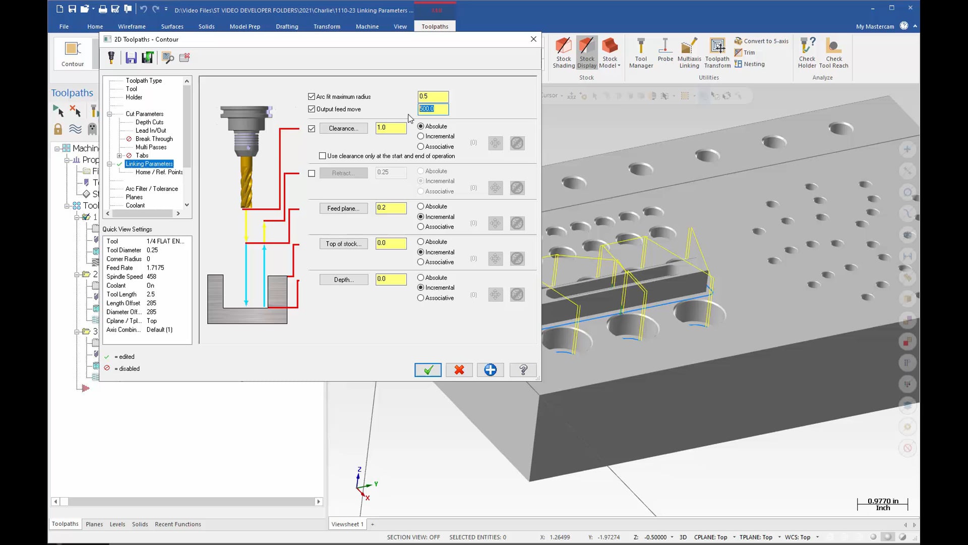 2D Linking Parameters - Arc Fit and Output Feed Move