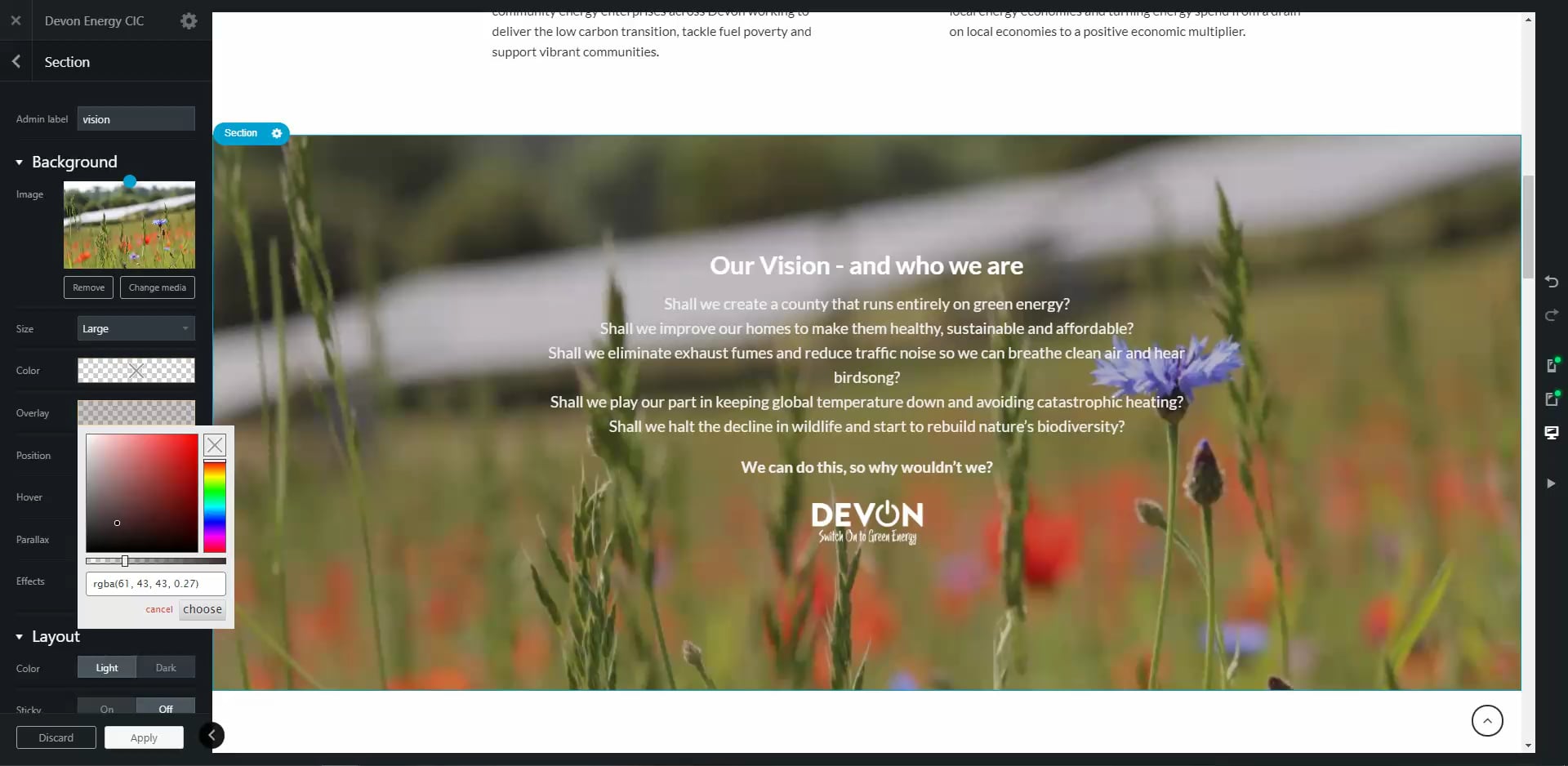 edit pages on Vimeo