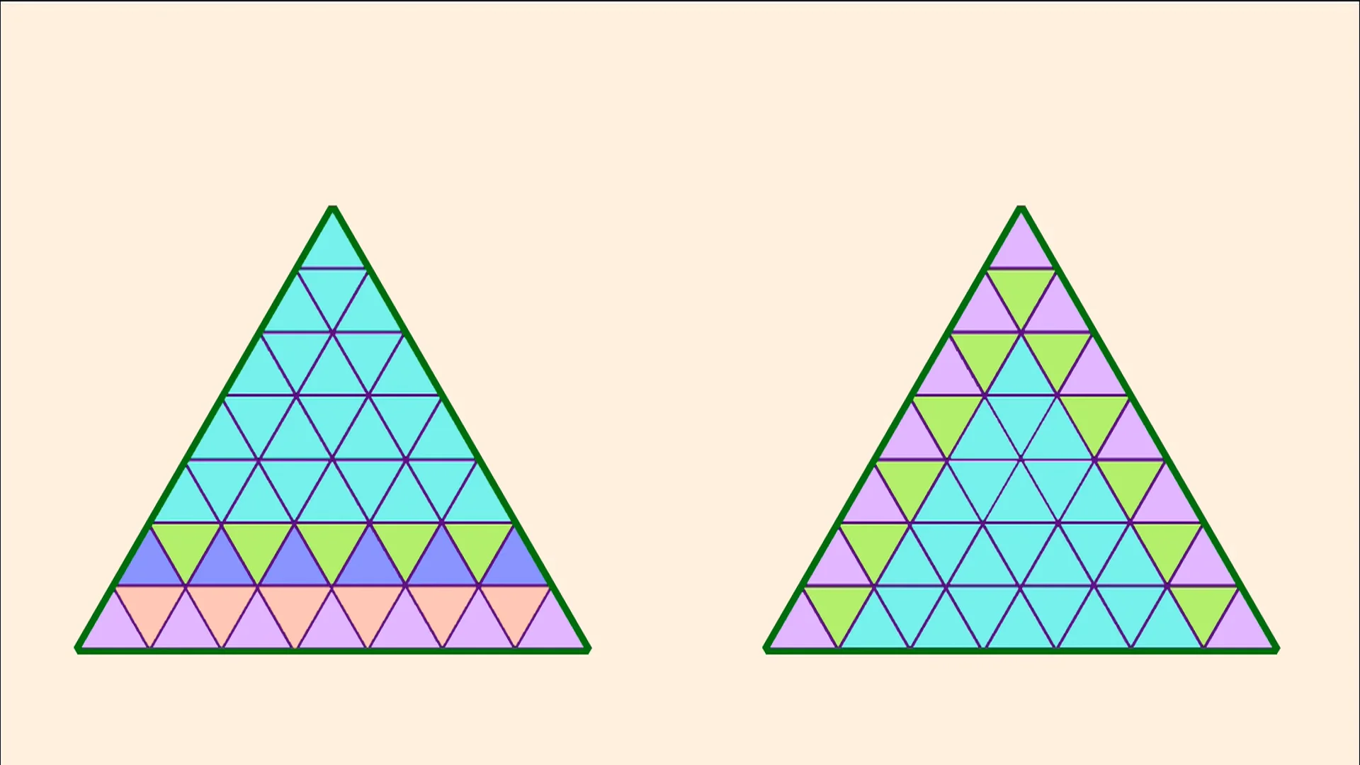 Круг состоит из треугольников. Разбиение на треугольники. Равносторонние фигуры. Квадрат из треугольников. Разрезать на равносторонние треугольники.