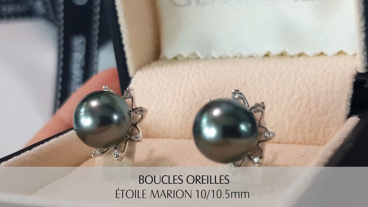 Boucles d'Oreilles Étoile Marion - Or Blanc, Diamants & Perle de Tahiti 10/10.5mm, GEMME | Gemperles
