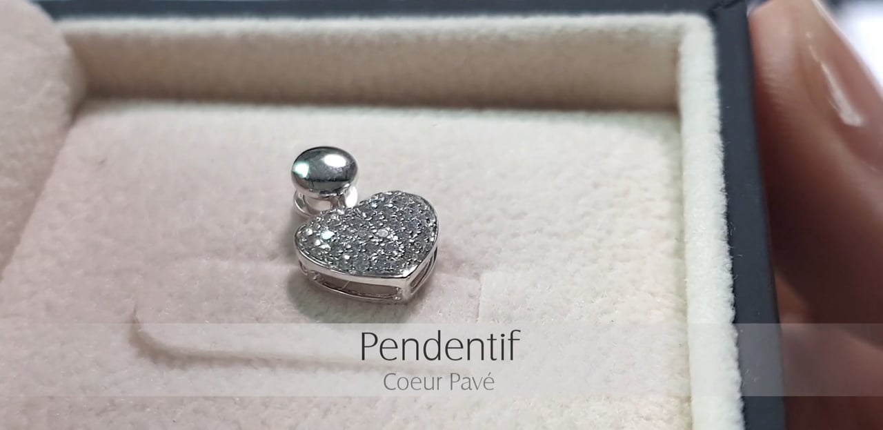 Collier Cœur Pavé Diamants 1.00 CT En Or Blanc 18 Carats - 45 Cm - Neuf Avec étiquettes