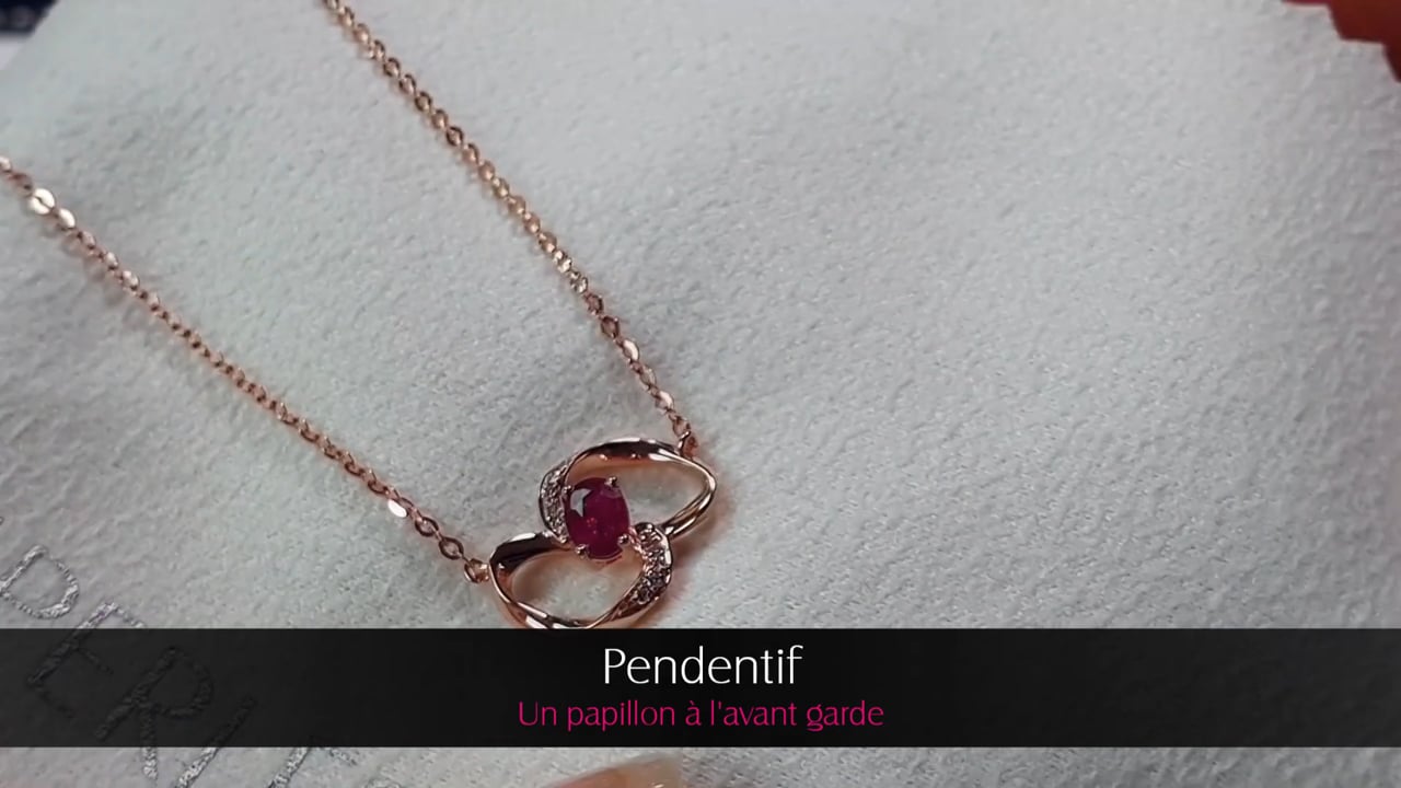 Pendentif Un papillon à l'avant garde - Or Rose, Diamants & Rubis | Gemperles