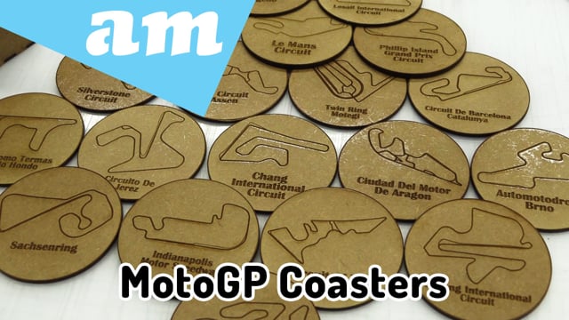 Maker Video: MotoGP Grand Prix Racing Circuits Coasters Made by Supawood with Novaglow Wood Coatings