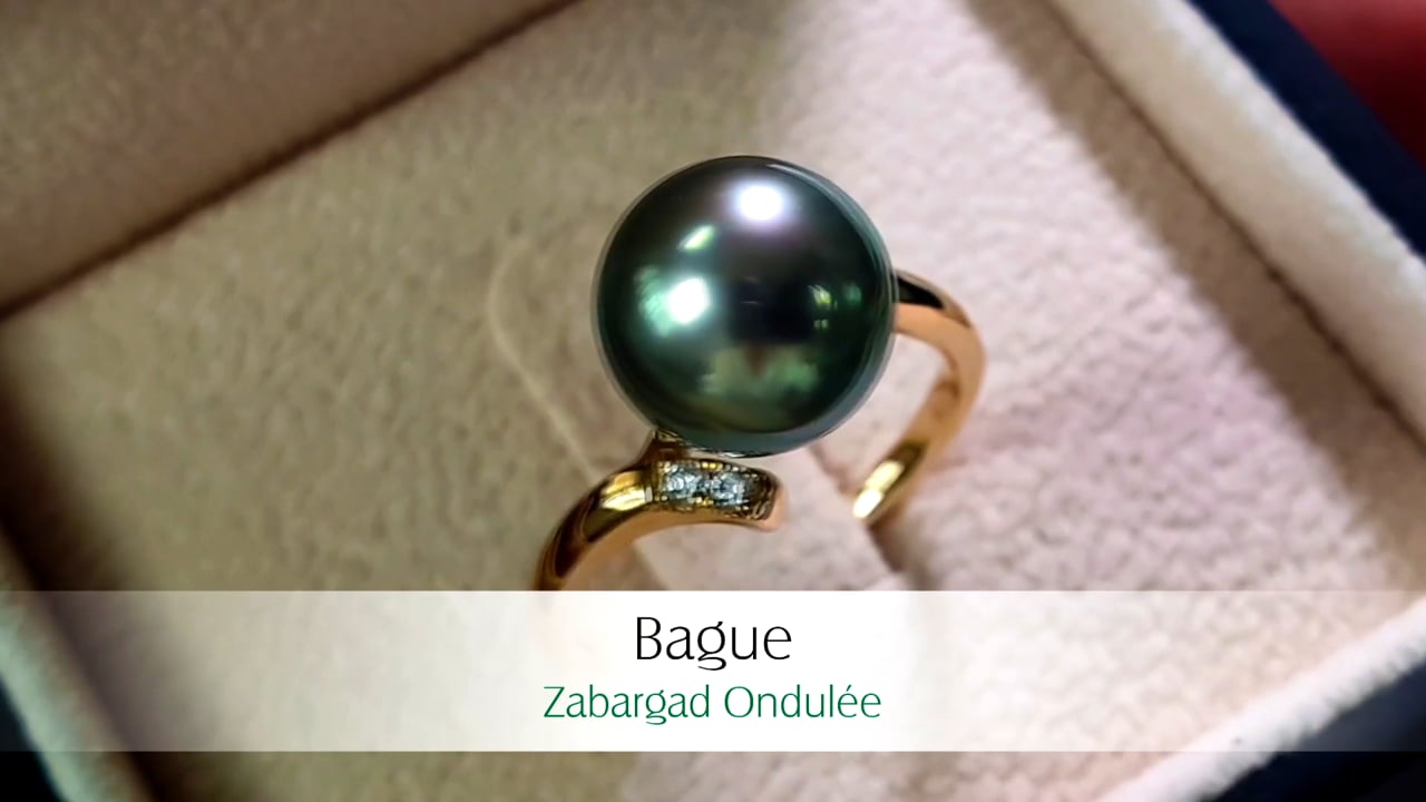 Bague Zabargad Ondulée - Or Jaune, Diamants & Perle de Tahiti 9/10mm | Gemperles