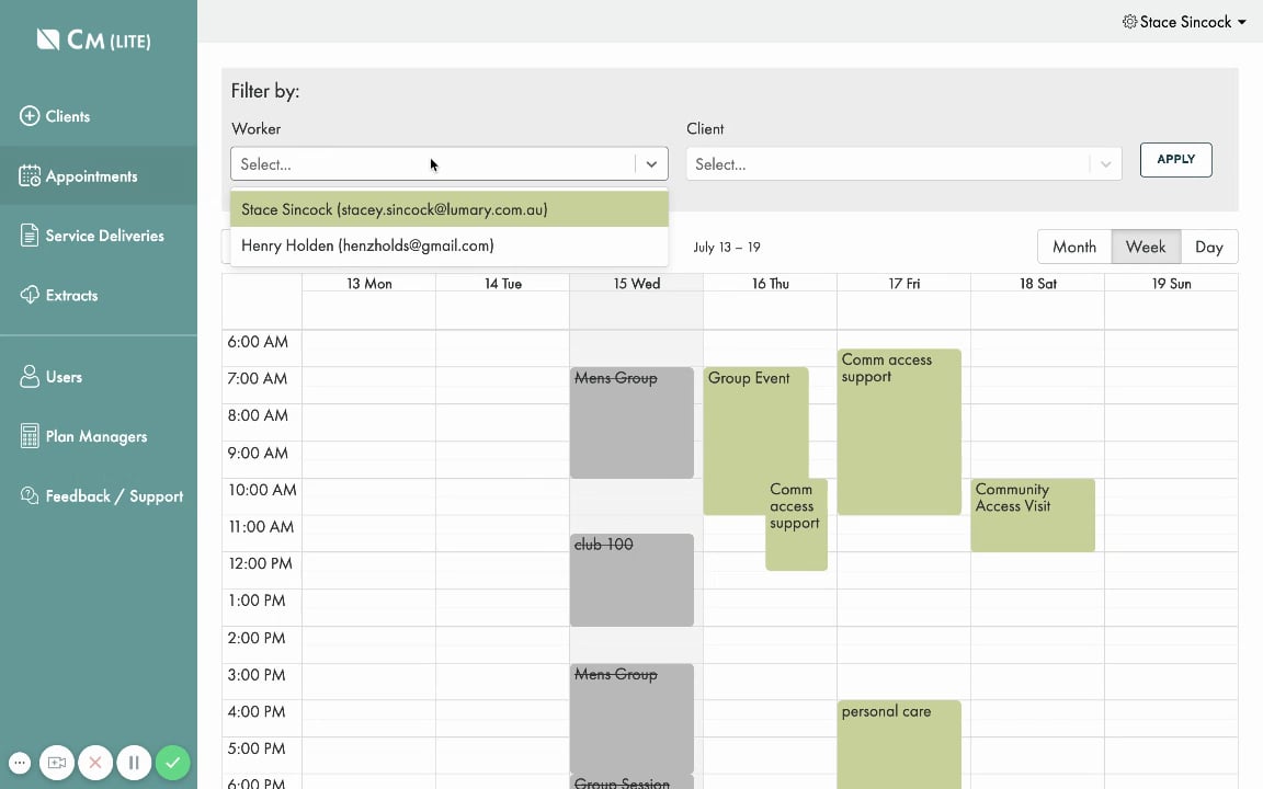 View the appointments calendar by worker and/or client on Vimeo