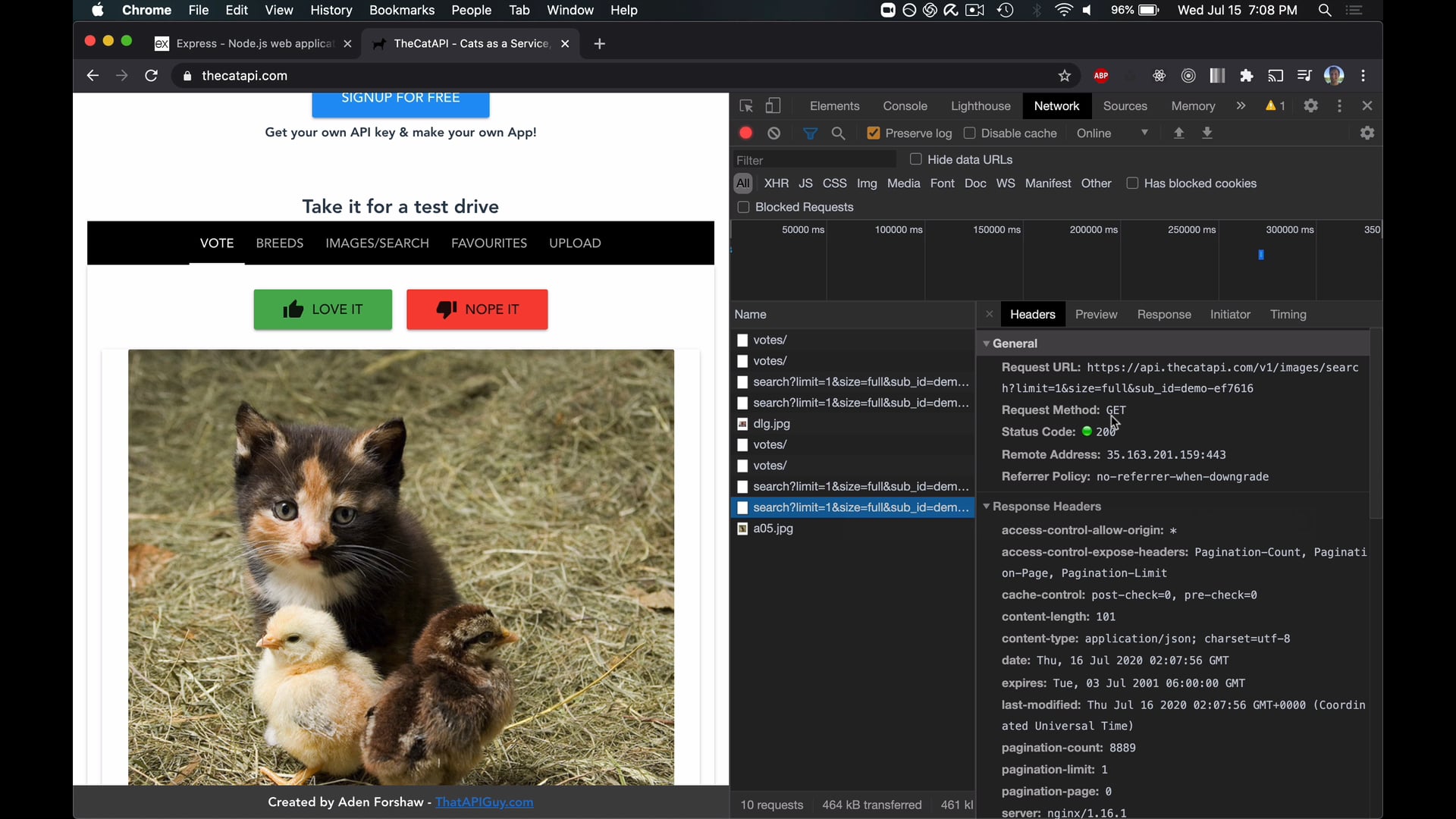 Re-create the GET request for the Cat API in Express on Vimeo