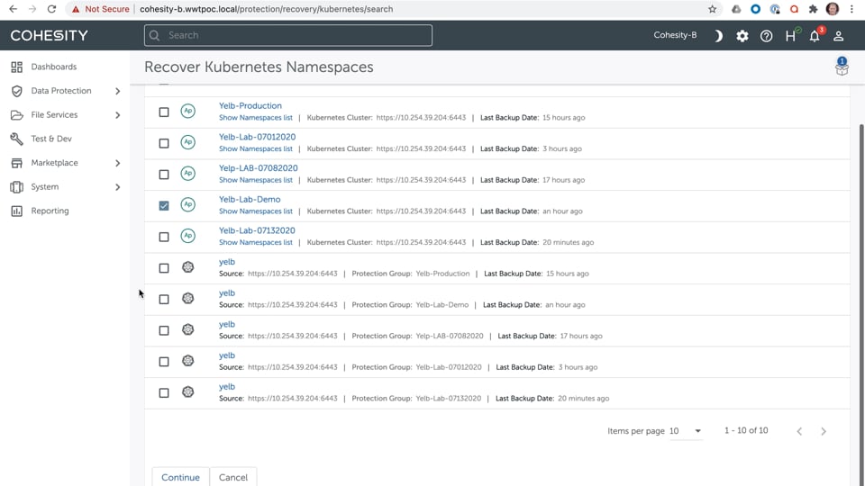 Cohesity Kubernetes Protection Lab Demo