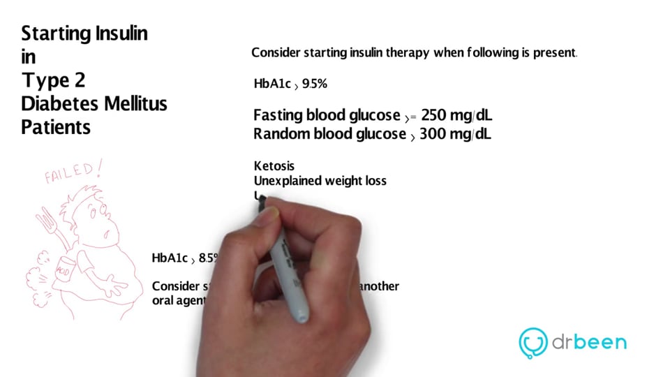 When do you start a patient on insulin?