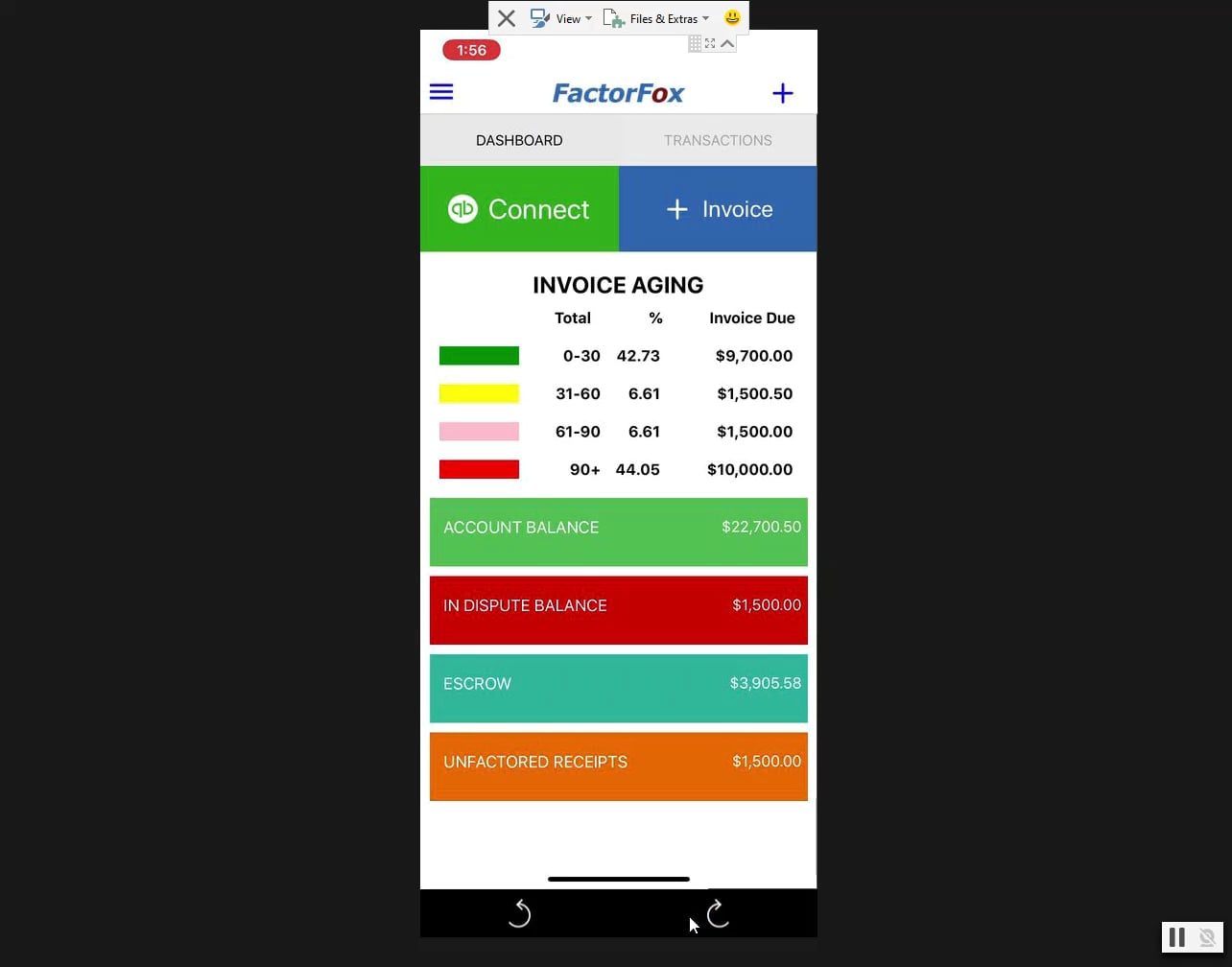 Client Mobile App - Transactions page overview