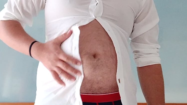 big belly tight shirt