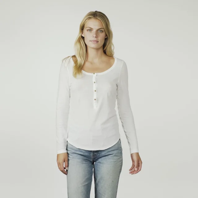 LOTTO Womens Henley Top Long Sleeve Large White Cotton