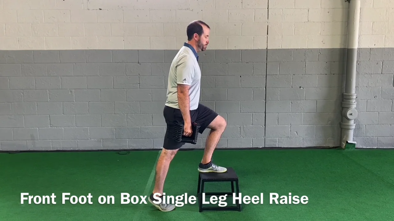 Front Foot on Box Single Leg Heel Raise on Vimeo