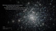 Image of M30 as seen by the Hubble Space Telescope in visible light. Text appears in the top and bottom left corners.