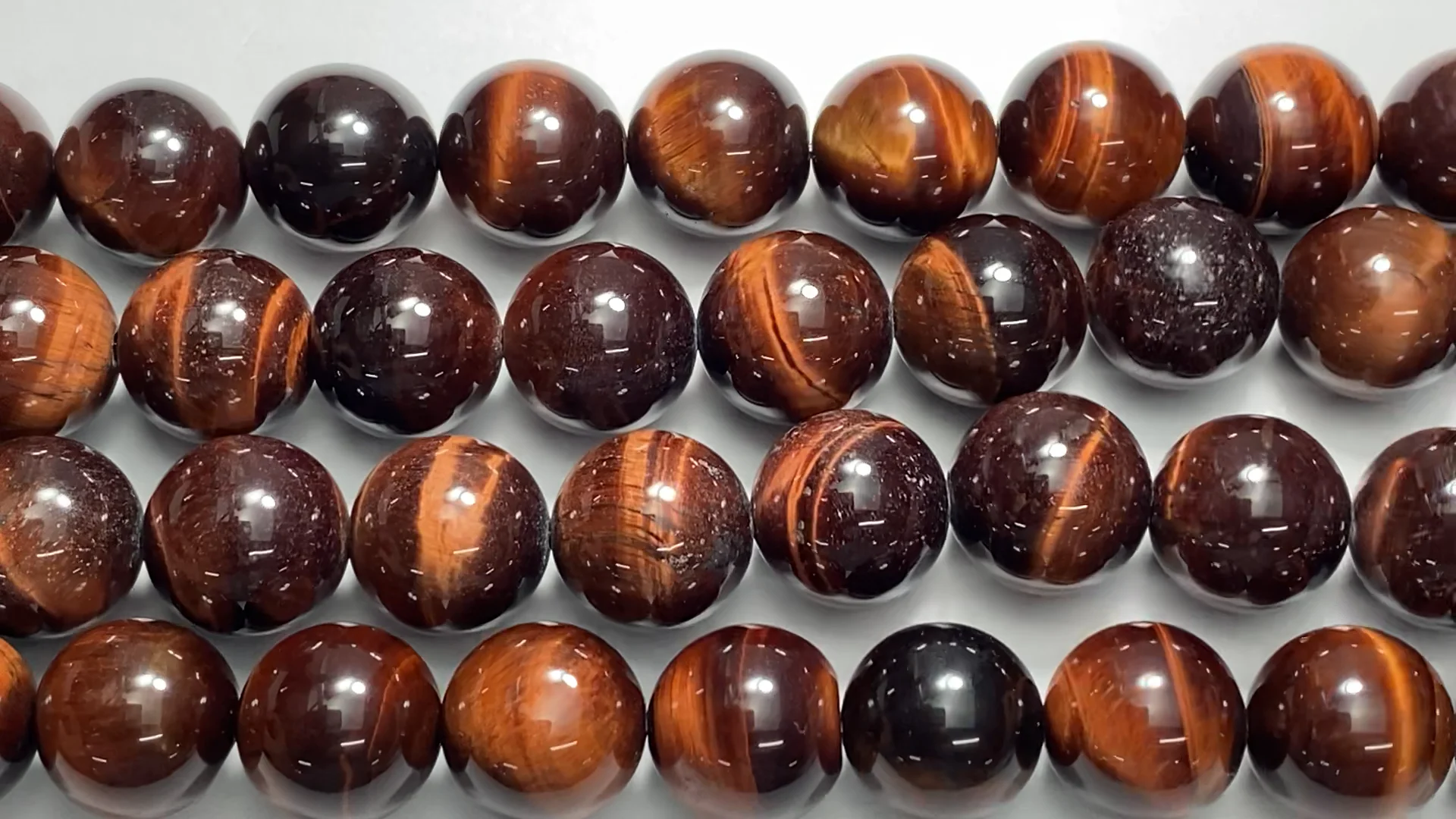 レッドタイガーアイ ラウンド14mm 半連/1連｜天然石ビーズの卸