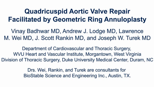 Quadricuspid Aortic Valve Repair Facilitated by Geometric Ring Annuloplasty