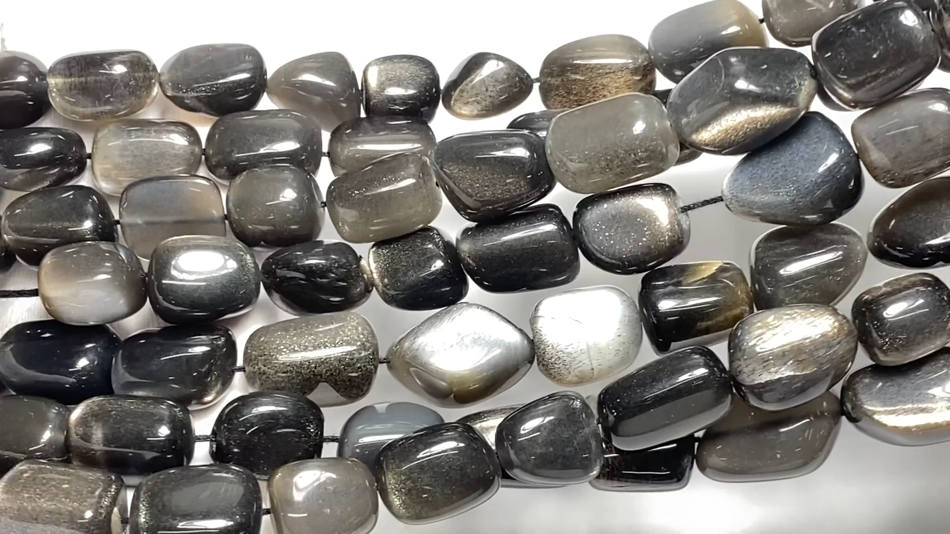 ブラックムーンストーン タンブル サイズグラデーション 1連