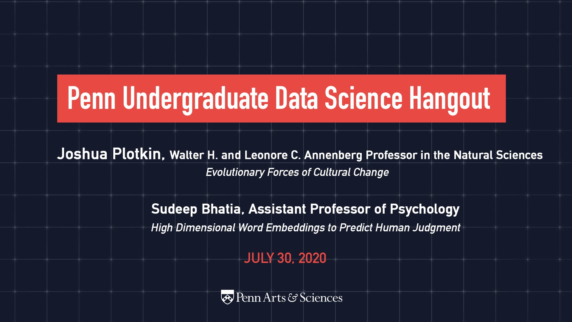 Penn Undergraduate Data Science Hangout: Joshua Plotkin (Biology ...