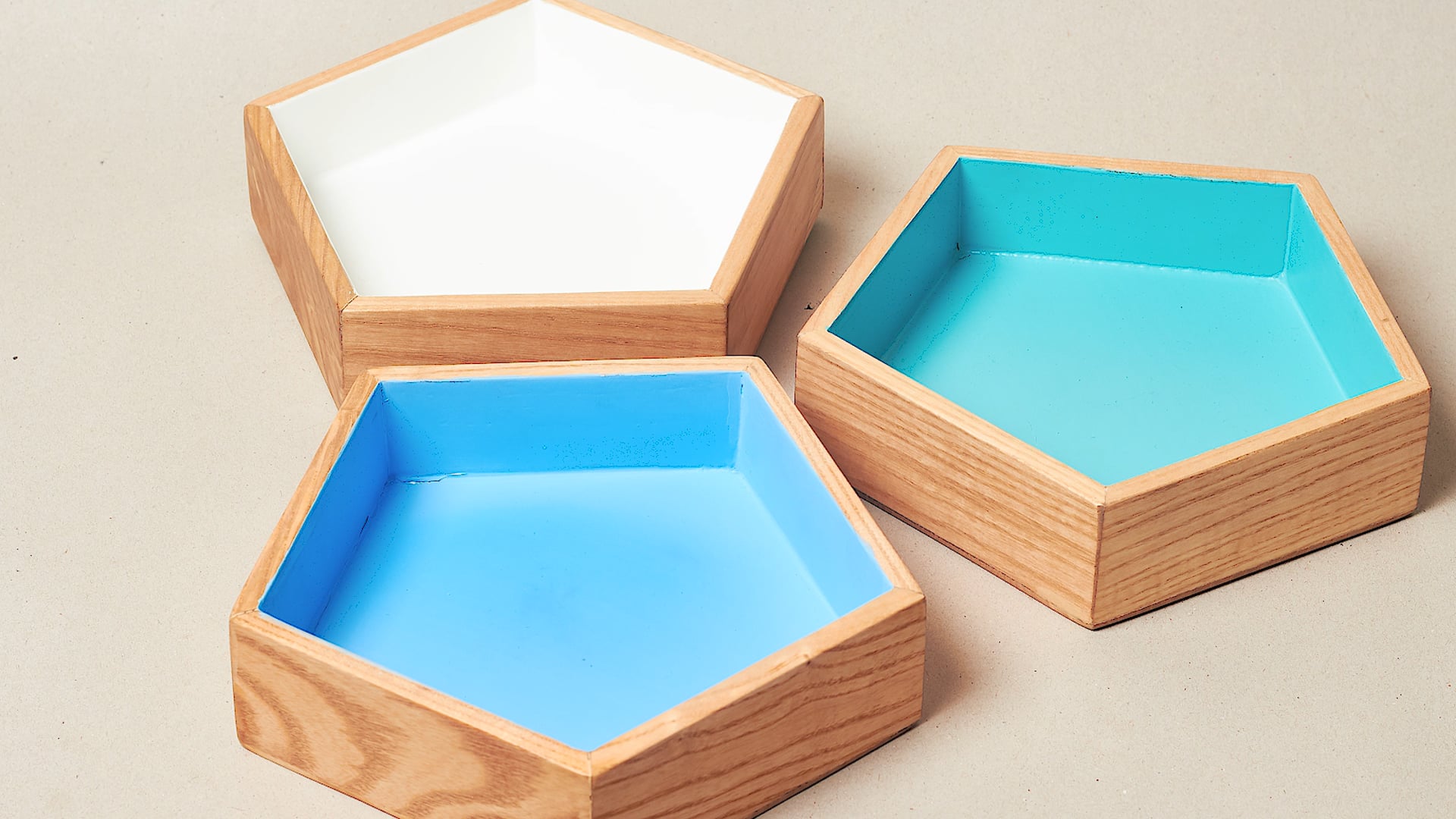 Ash wood pentagon trays! ⁠