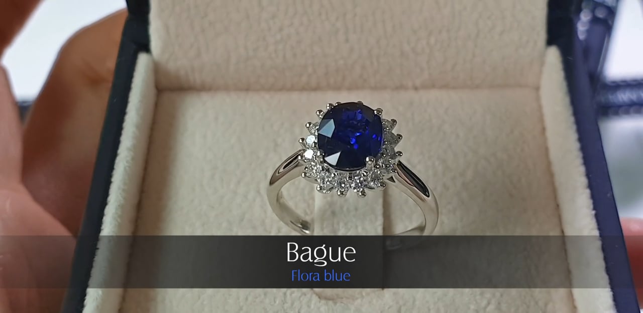 Bague Fleur En Or 18K - Sertie Saphir Et Diamant, Taille 54, Occasion Excellente état