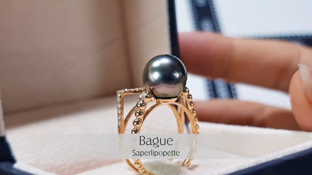 Bauge Saperlipopette - Or Jaune, Diamants & Perle de Tahiti 9.5/10mm | Gemperles