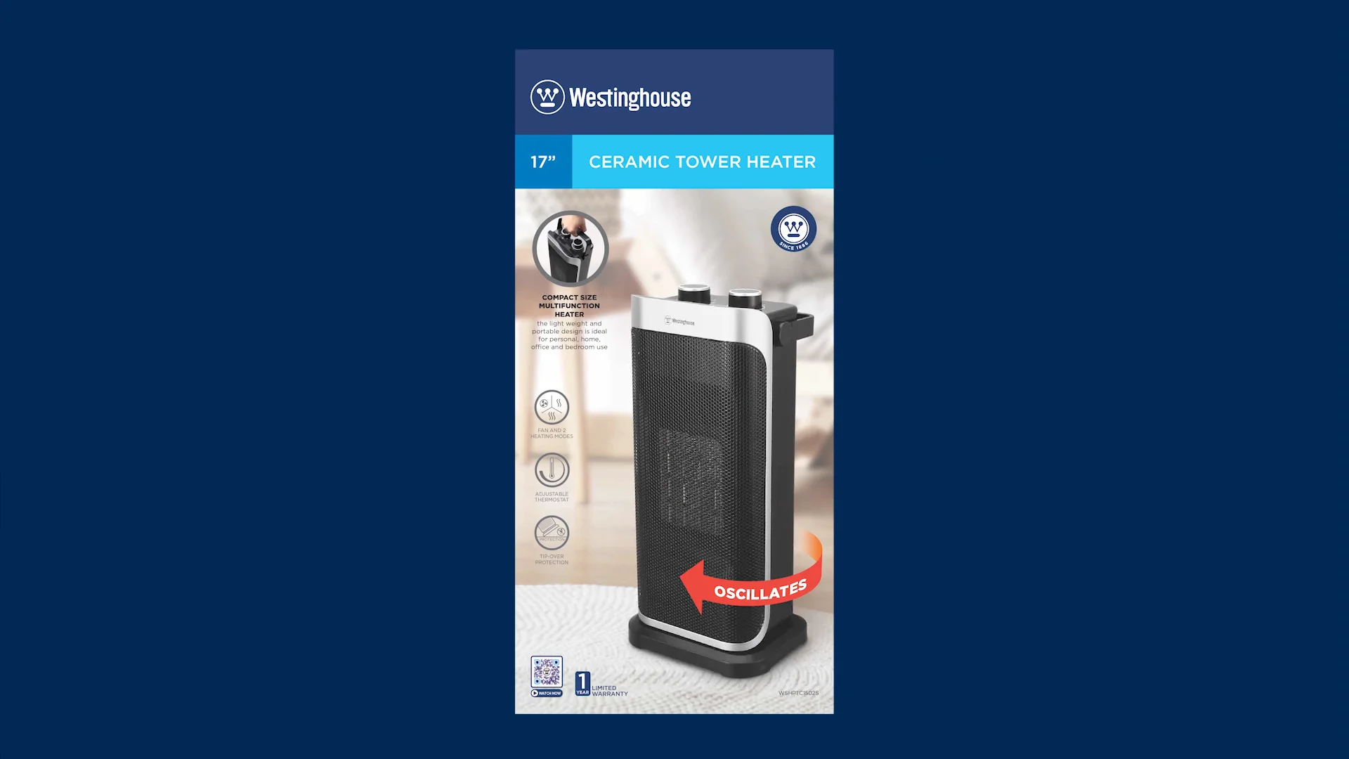 Westinghouse 17” Ceramic Tower Heater WSHPTC1502S on Vimeo