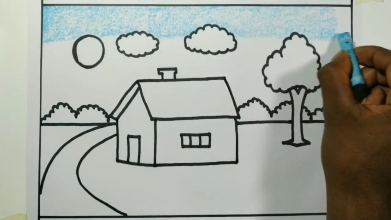 Easy landscape drawing for kids - house and nature painting on Vimeo