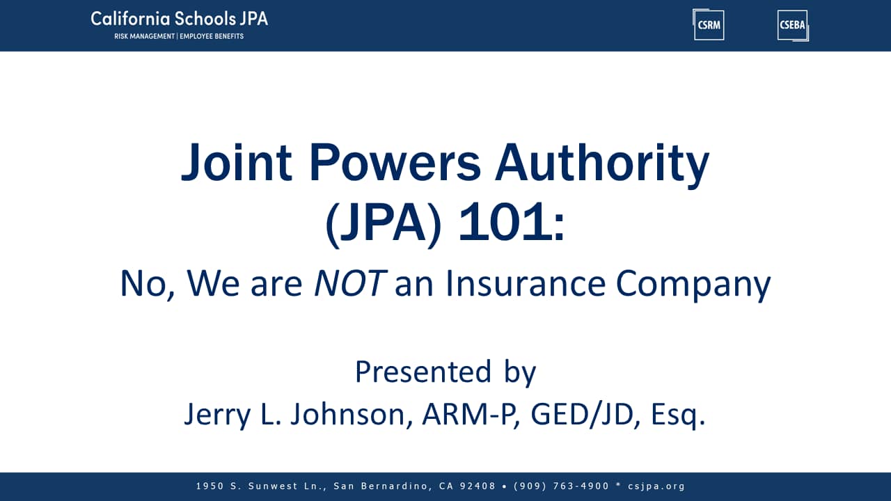 Joint Powers Authority (JPAs) 101 No we are not an insurance company on Vimeo