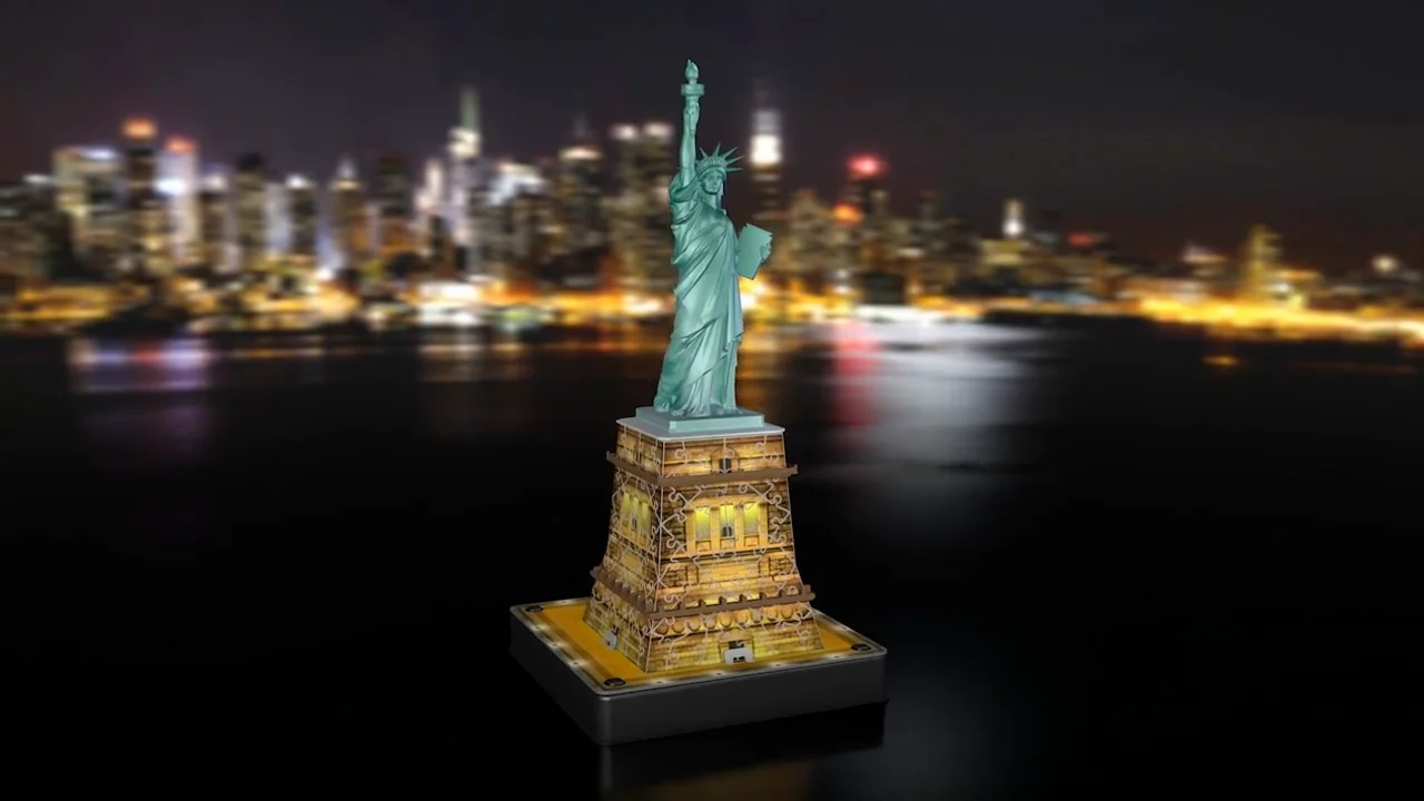 new york statue of liberty and city night