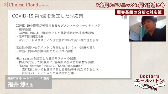 【顧客基盤の分析と対応策 / 基幹病院からの患者を促すための工夫】東京都 墨田区 福井 悠 先生