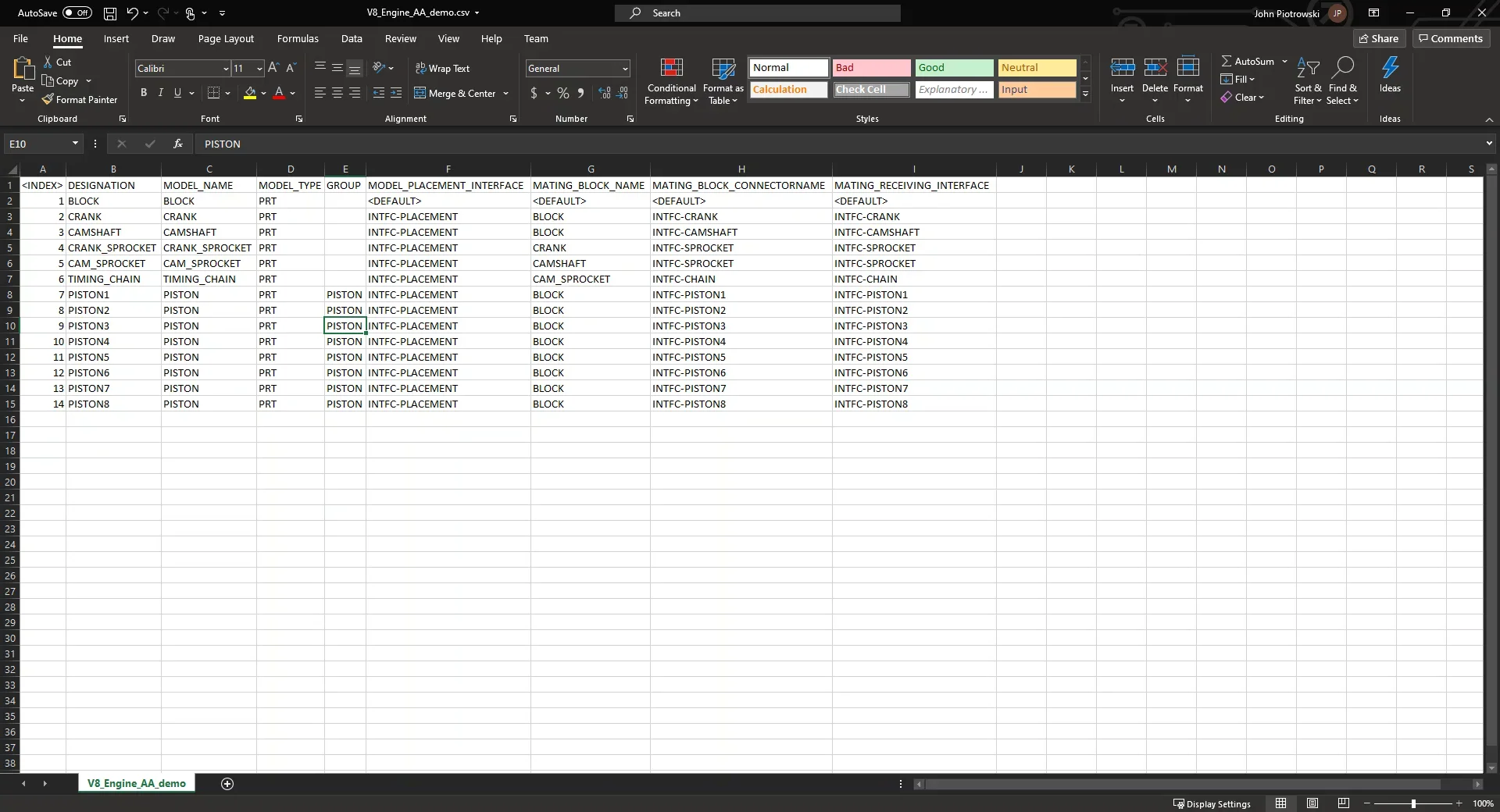 (Automate) V8 Engine Block built from Excel