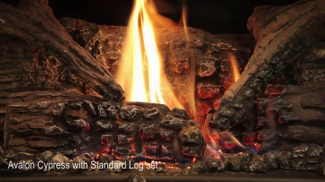 Avalon Cypress Flame Detail Showing Log Set Options on Vimeo