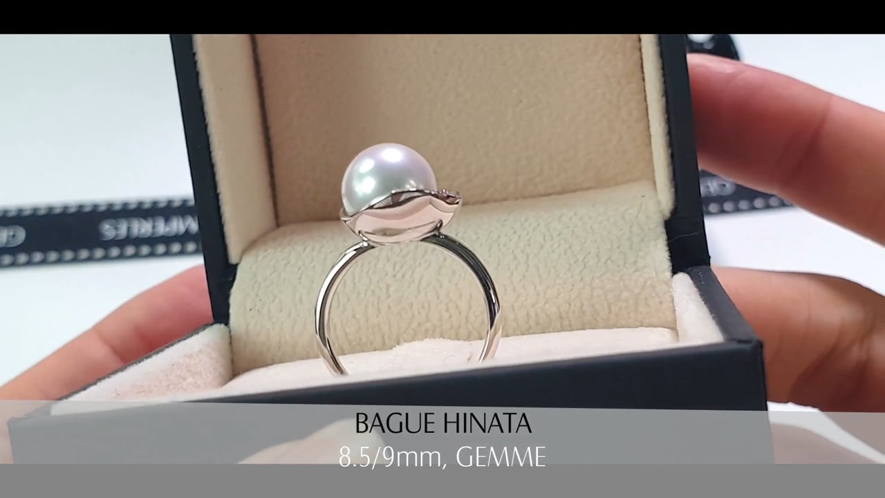 Bague Hinata - Or Blanc, Diamants & Perle Akoya | Gemperles