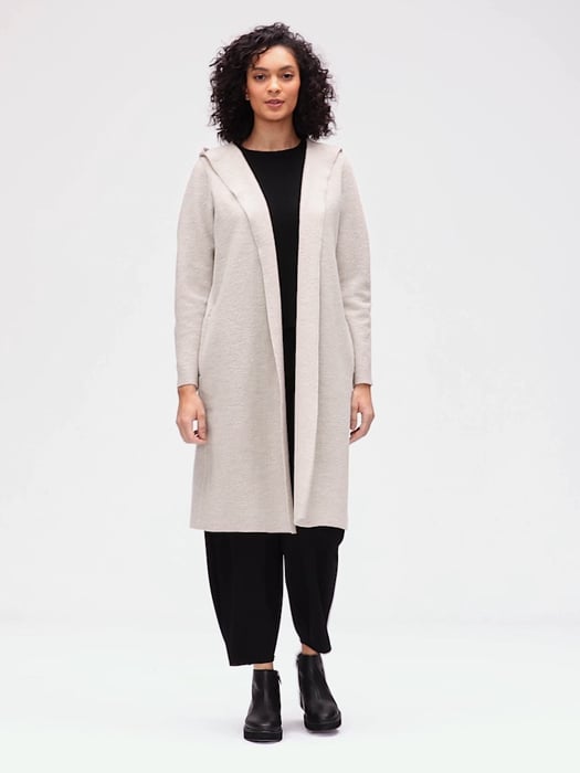 Eileen Fisher Doubleface Wool Cloud Hooded Coat in Natural