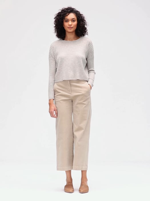 Cotton Corduroy Wide-Leg Ankle Pant