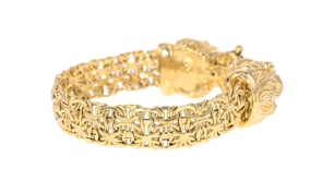 Italian 14kt Yellow Gold Double Lion Head Byzantine Bracelet