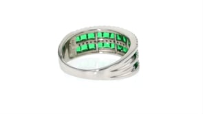 1.20 ct. t.w. Simulated Emerald and .30 ct. t.w. CZ Double-Row Ring in Sterling Silver