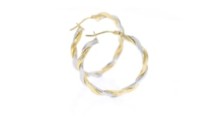 Italian 14kt Two-Tone Gold Twisted Hoop Earrings. 1 14
