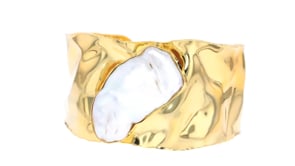 Cultured Baroque Pearl Hammered Cuff Bracelet in 18kt Gold Over Sterling