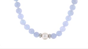 Blue Agate and Cultured Pearl Beaded Necklace in Sterling Silver
