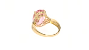 7.00 Carat Pink Topaz Ring with Diamond Accents in 14kt Yellow Gold